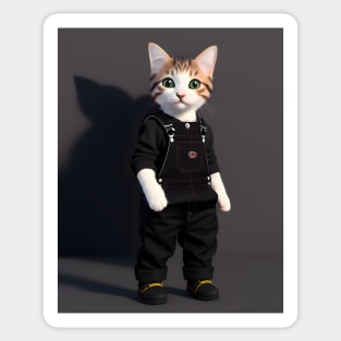 Cat Wearing Overalls - Modern Digital Art Sticker